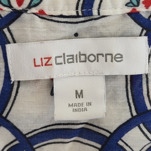 Liz Claiborne | White Blue Circle Print Long Sleeve Button Up Shirt Size Medium - Picture 3 of 4